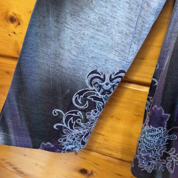 ONE WORLD Embellished L Purple Tie Top Longsleeve Tassel Tunic Blouse BOHO - Picture 5 of 5